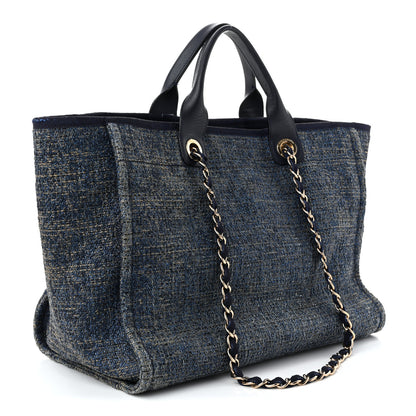 Chanel Lurex Canvas Medium Deauville Tote Navy Blue 3 of 10