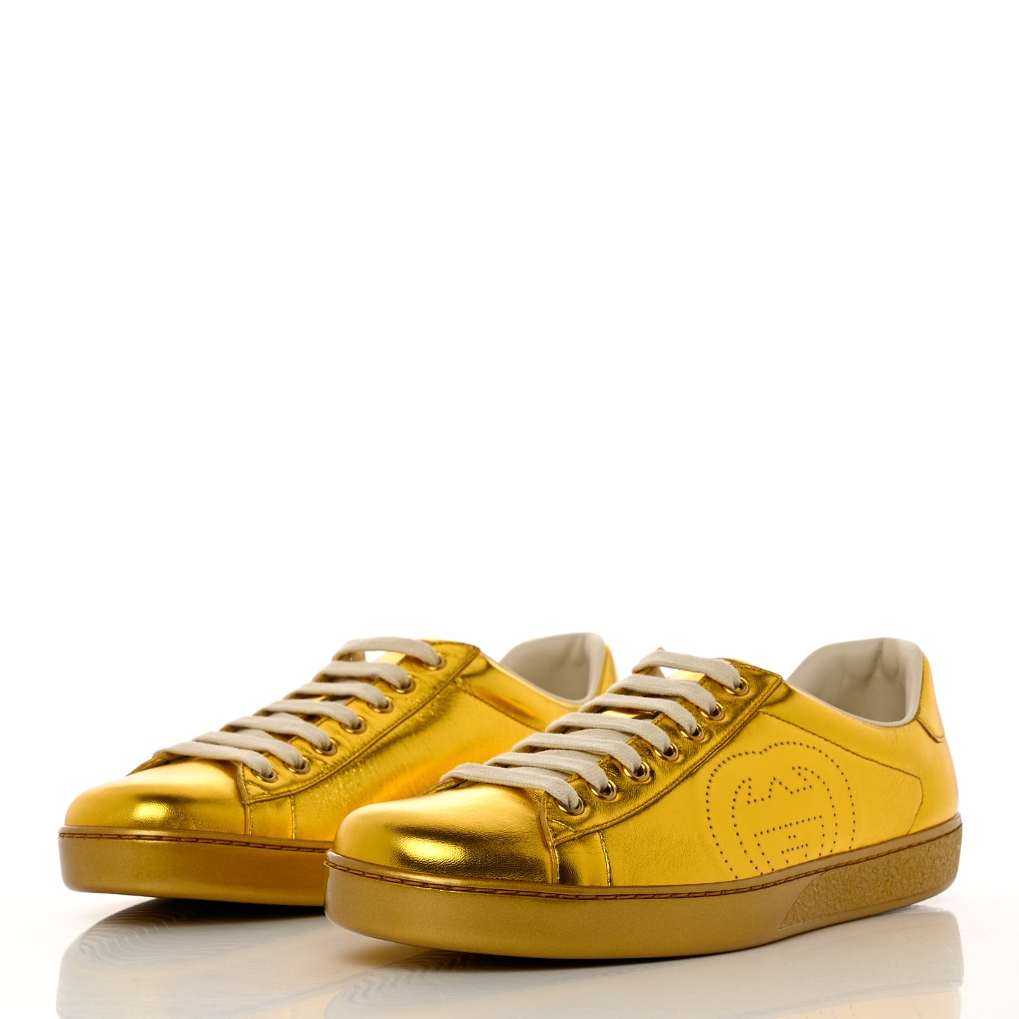 Metallic Nappa Interlocking G Perforated Mens Ace Sneakers 8.5 Oro Vecchio