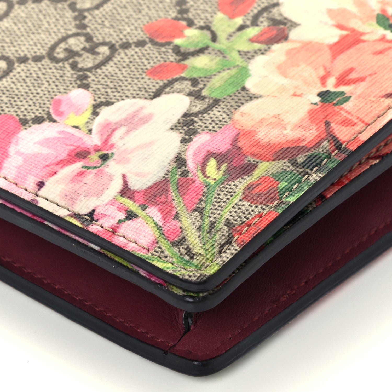 Gucci GG Supreme Monogram Blooms Chain Wallet Beige Multicolor Dry Rose 9 of 11