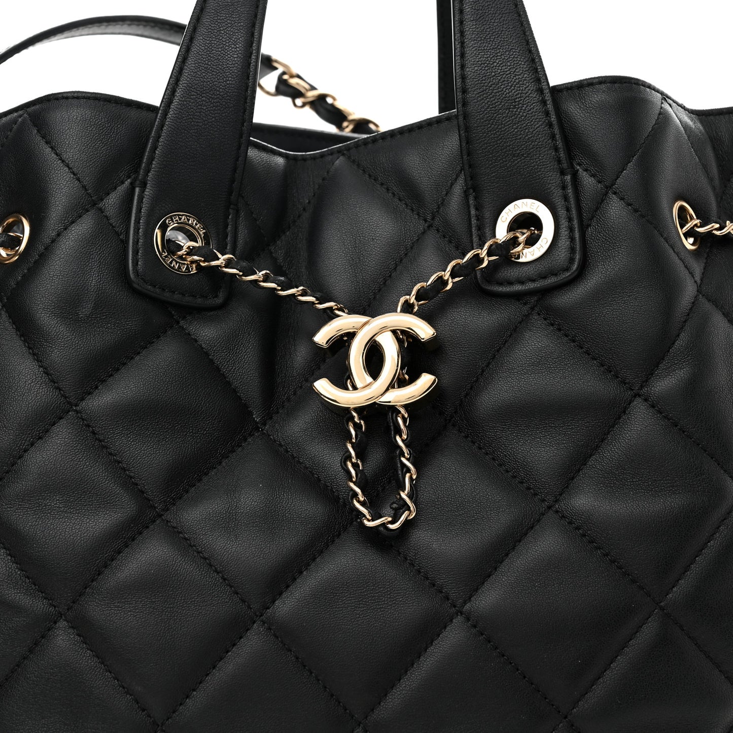 Lambskin Quilted CC Dweller Drawstring Tote Black