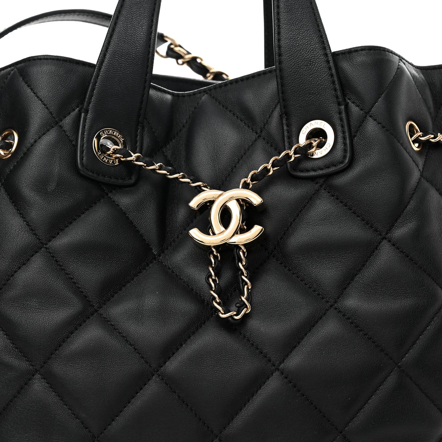 Chanel Lambskin Quilted CC Dweller Drawstring Tote Black 8 of 11