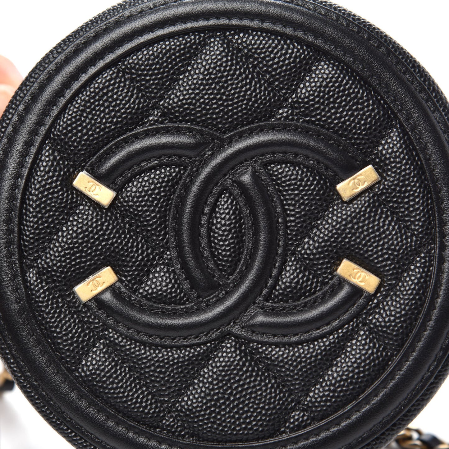 Caviar Quilted Round Filigree Crossbody Black