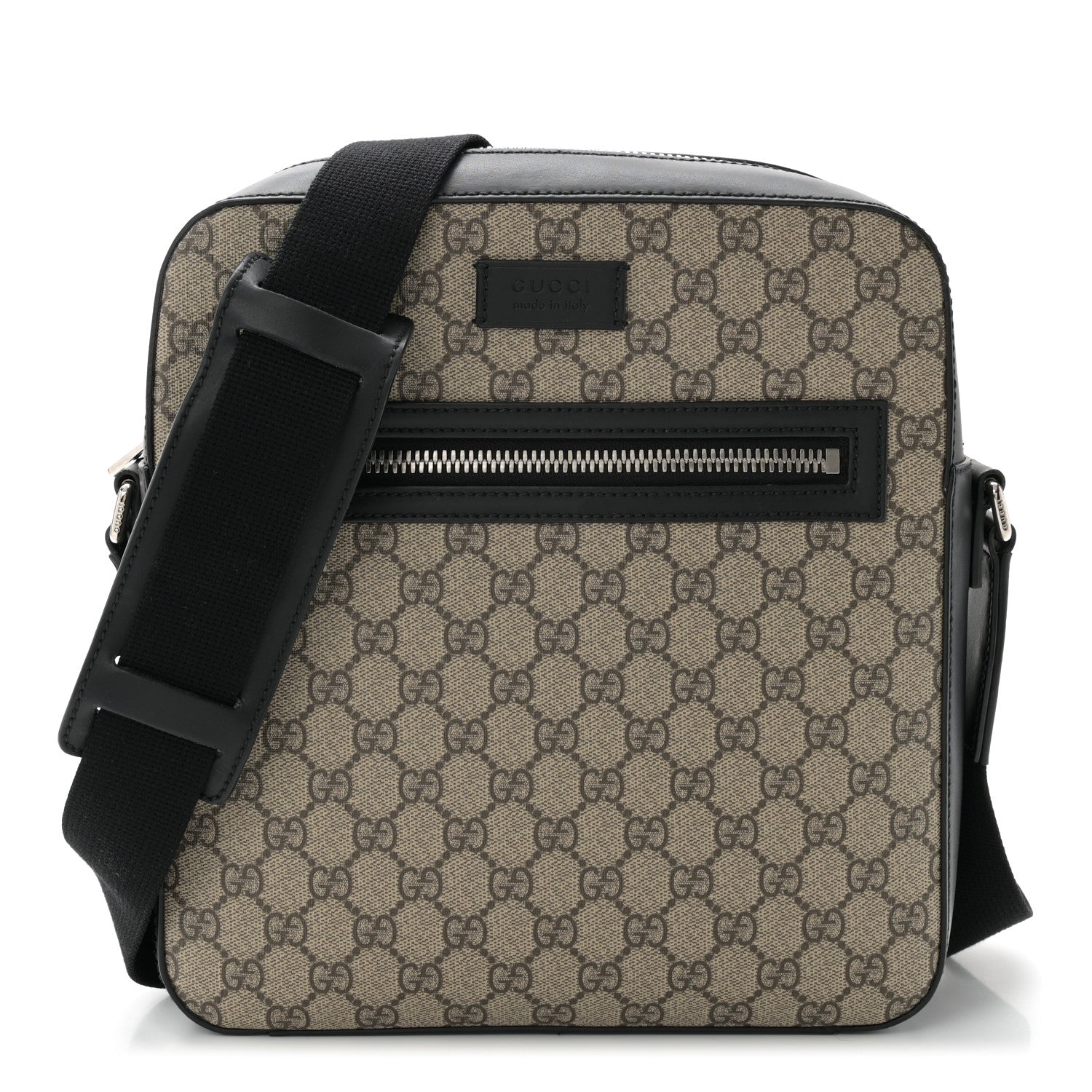Gucci GG Supreme Monogram Flat Messenger Bag Beige Black New Acero 1 of 10