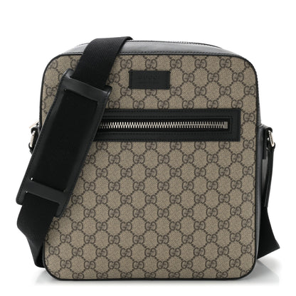 Gucci GG Supreme Monogram Flat Messenger Bag Beige Black New Acero 1 of 10