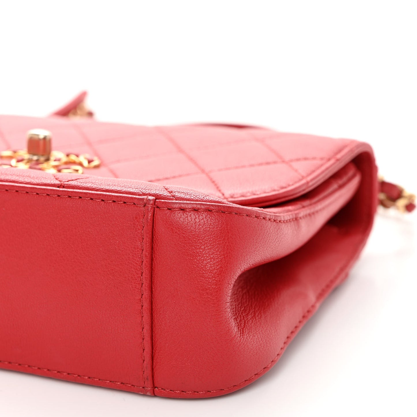 Lambskin Quilted Small Chain Infinity Top Handle Flap Dark Red