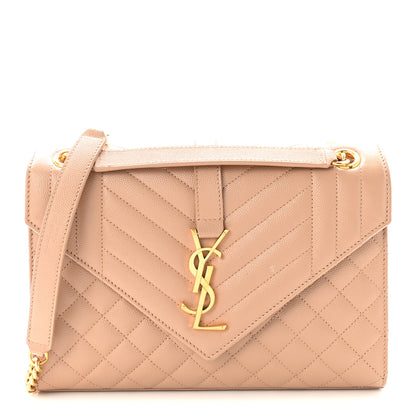 Saint Laurent Grain De Poudre Textured Mixed Matelasse Medium Triquilt Monogram Satchel New Nude 1 of 9