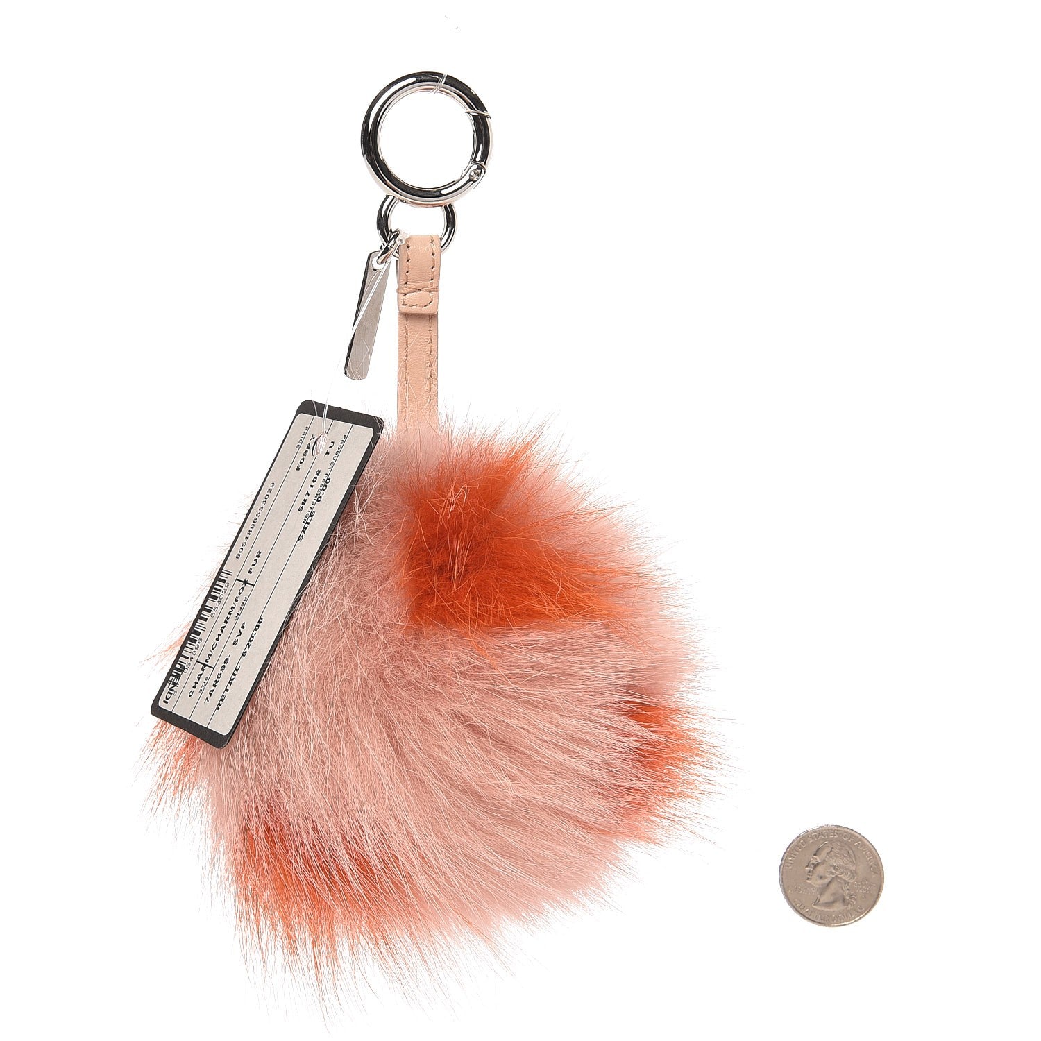 Fendi Fox Fur Polka Dot Pom Pom Bag Charm Light Pink Orange 2 of 4