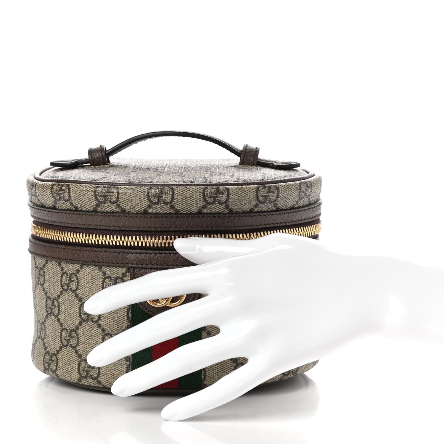 Gucci GG Supreme Monogram Textured Calfskin Web Ophidia Vanity Cosmetic Case Beige Ebony New Acero 2 of 9