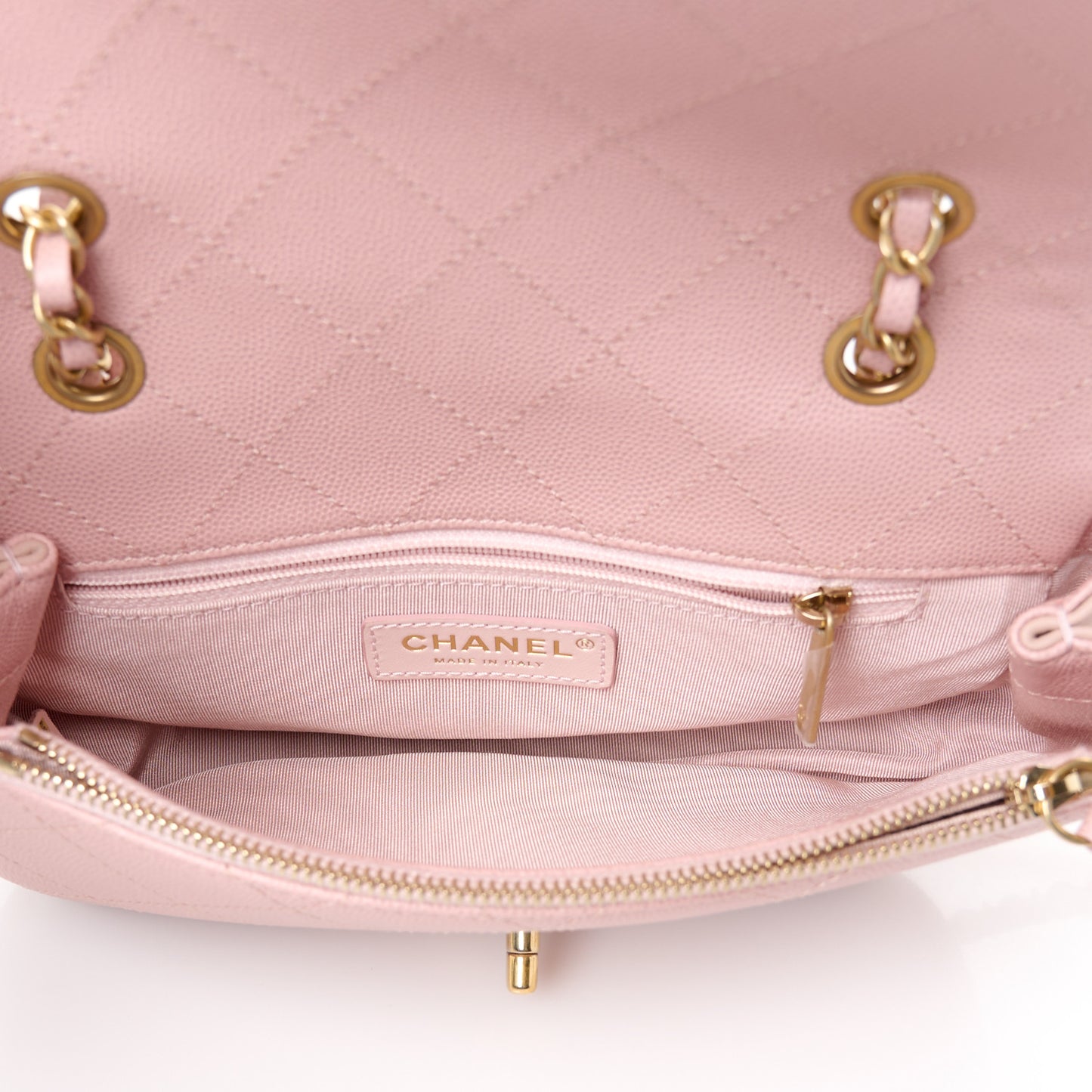 Lambskin Caviar Lovely Chains Flap Shoulder Bag Pink