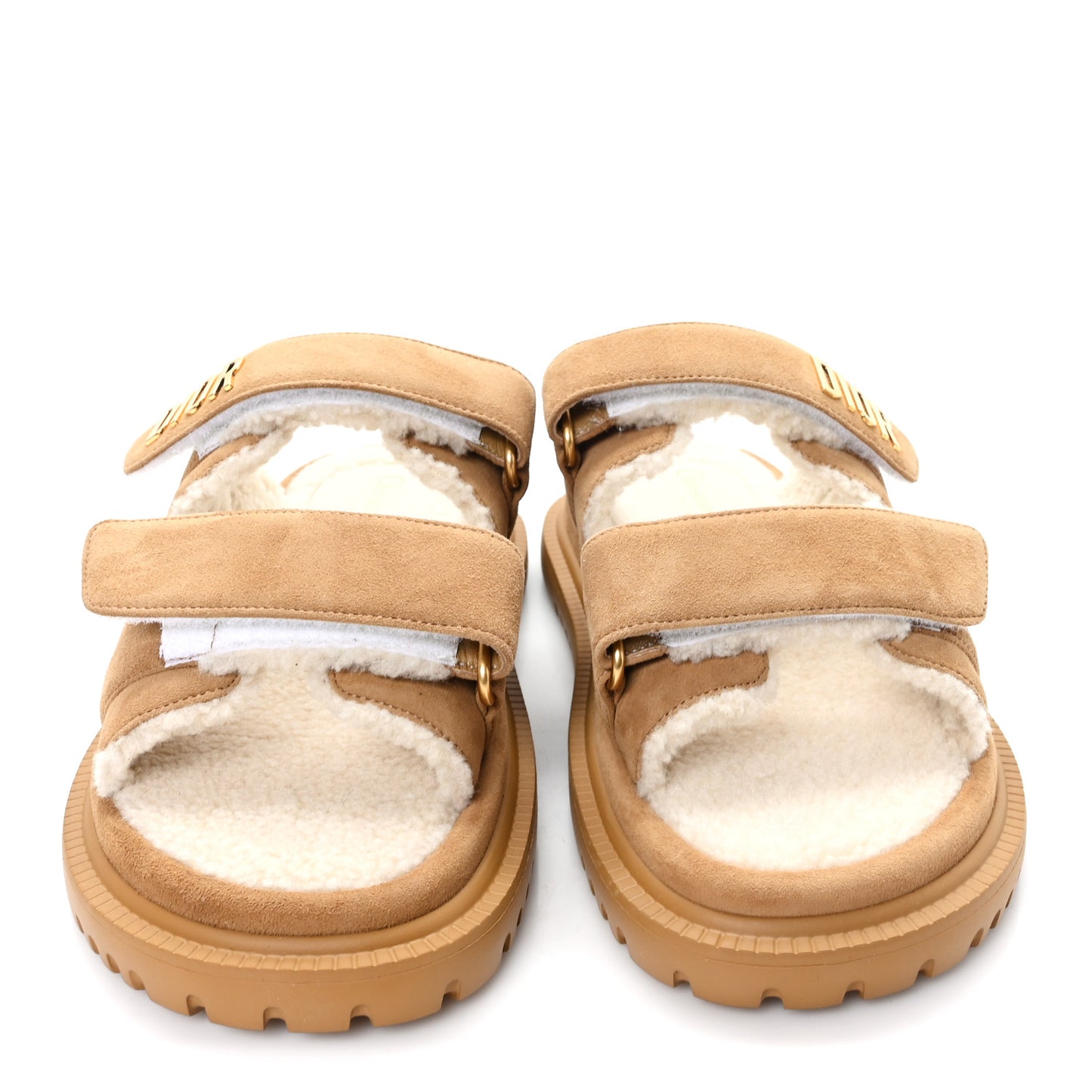 Suede Goatskin Shearling Dioract 10mm Slide Sandals 38.5 Chestnut