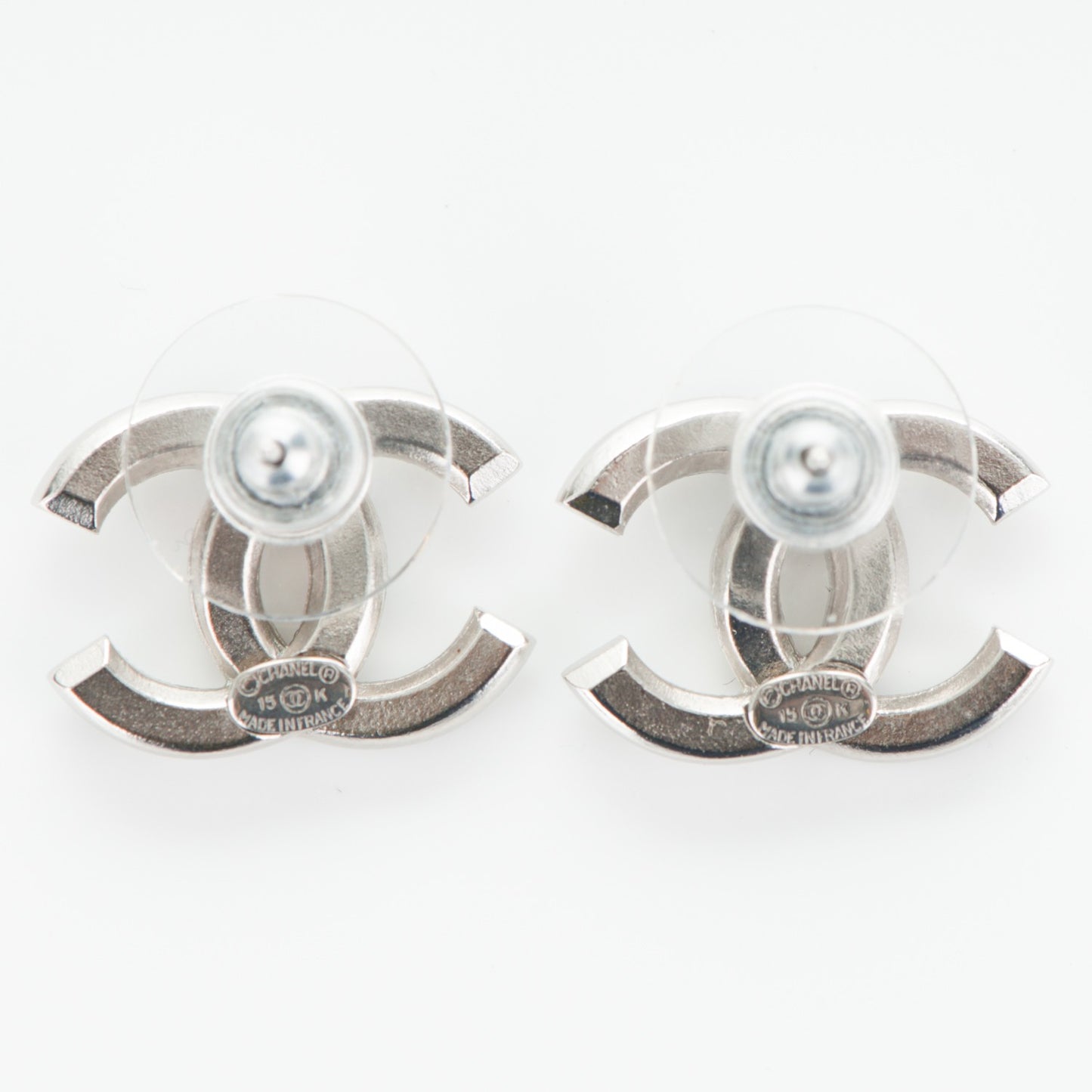 Baguette Crystal CC Earrings Silver Black