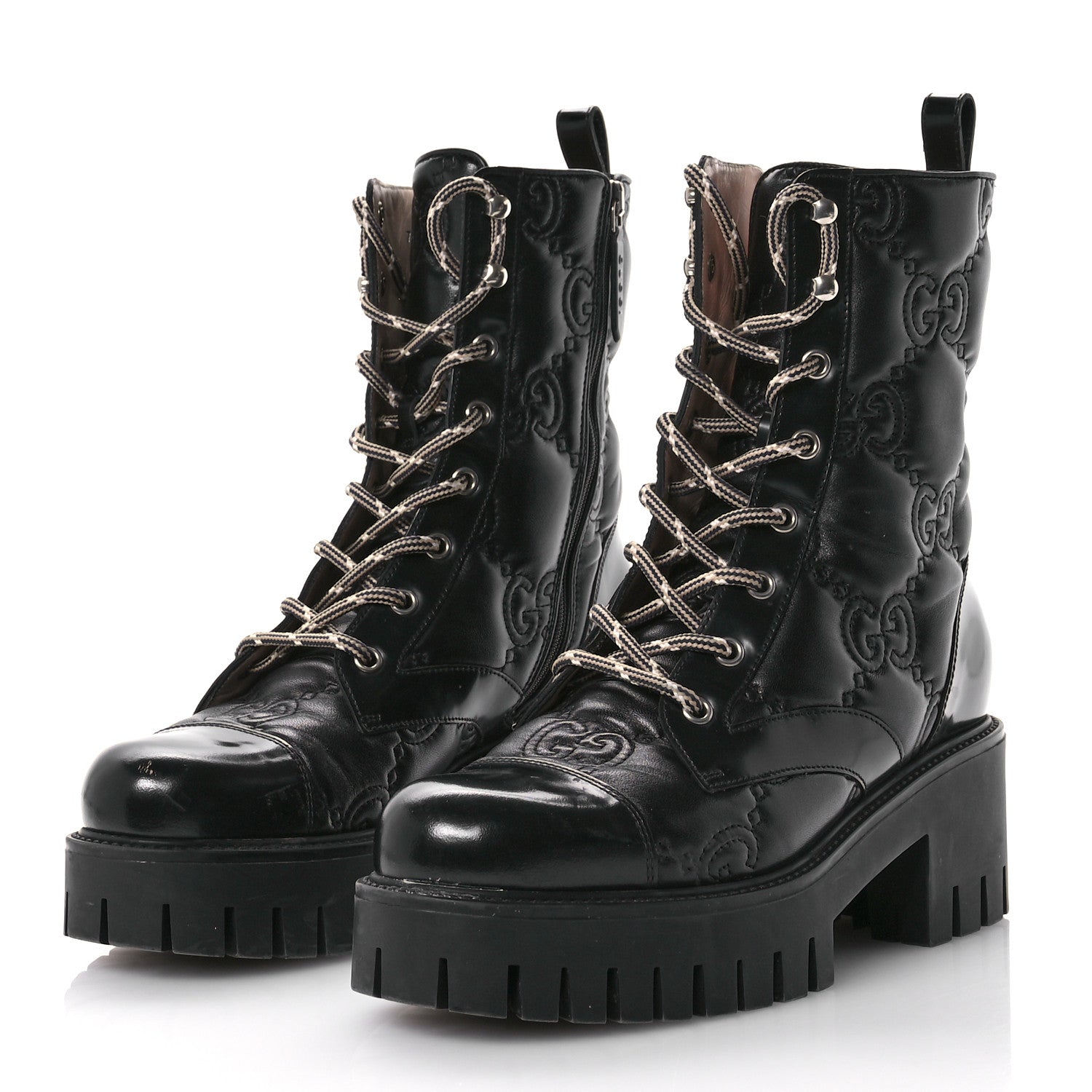 Gucci Cordovan Lux Nappa GG Matelasse Lace Up 60mm Combat Boots 38.5 Black 3 of 10