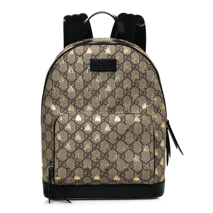 Gucci GG Supreme Monogram Bees Print Small Day Backpack Beige Oro Black 1 of 12