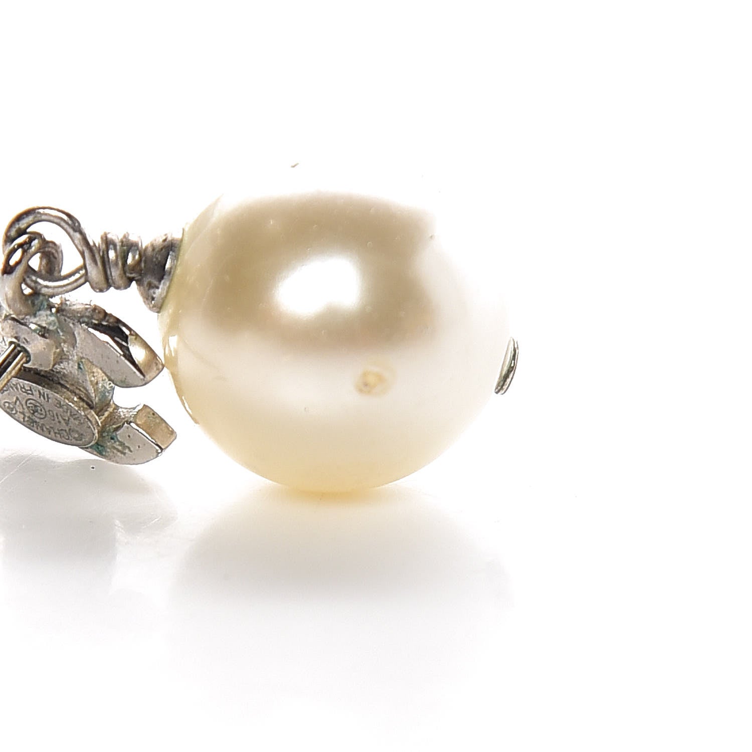 Chanel Crystal Pearl CC Drop Earrings Silver Pearly White 5 of 6