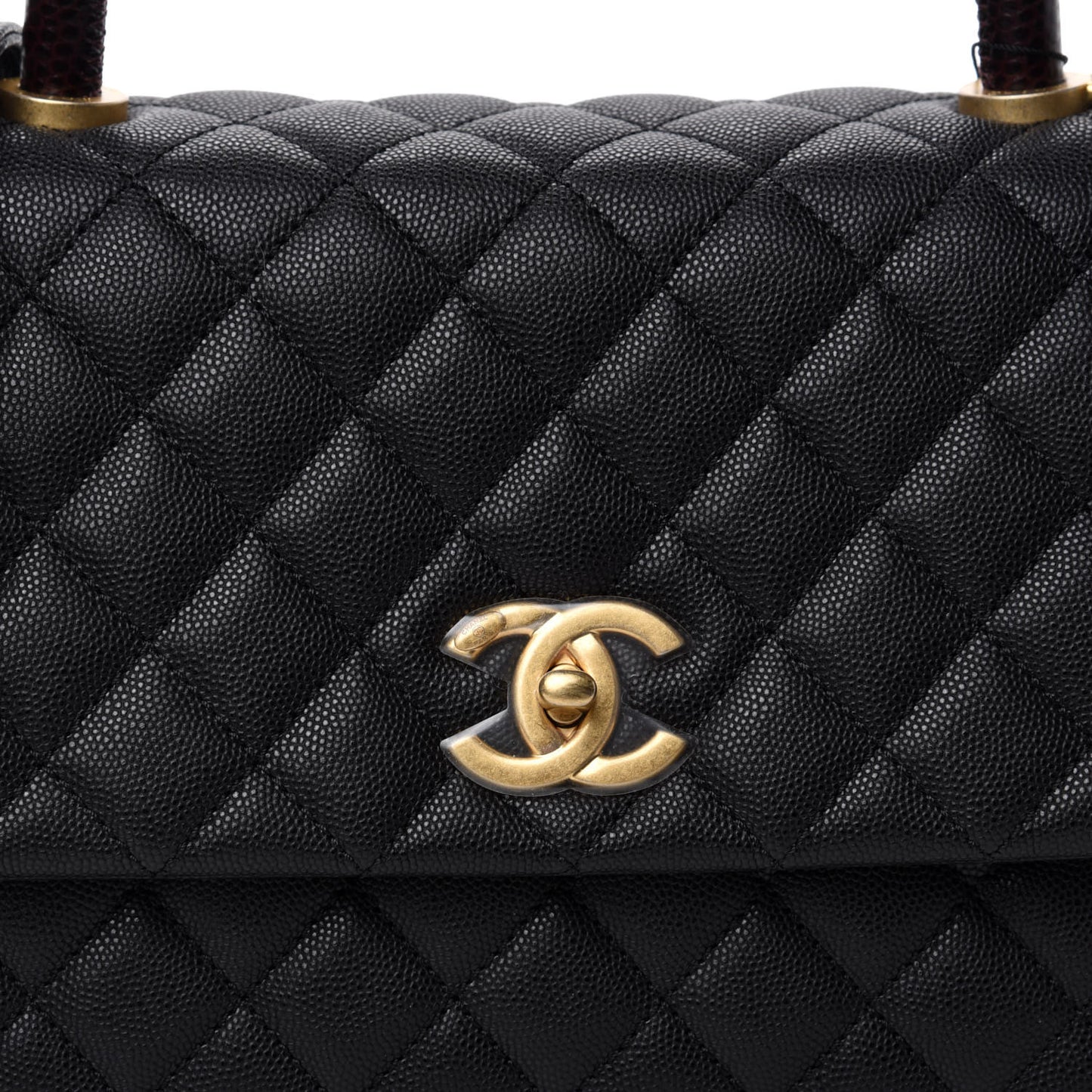 Caviar Lizard Embossed Quilted Small Coco Handle Flap Black