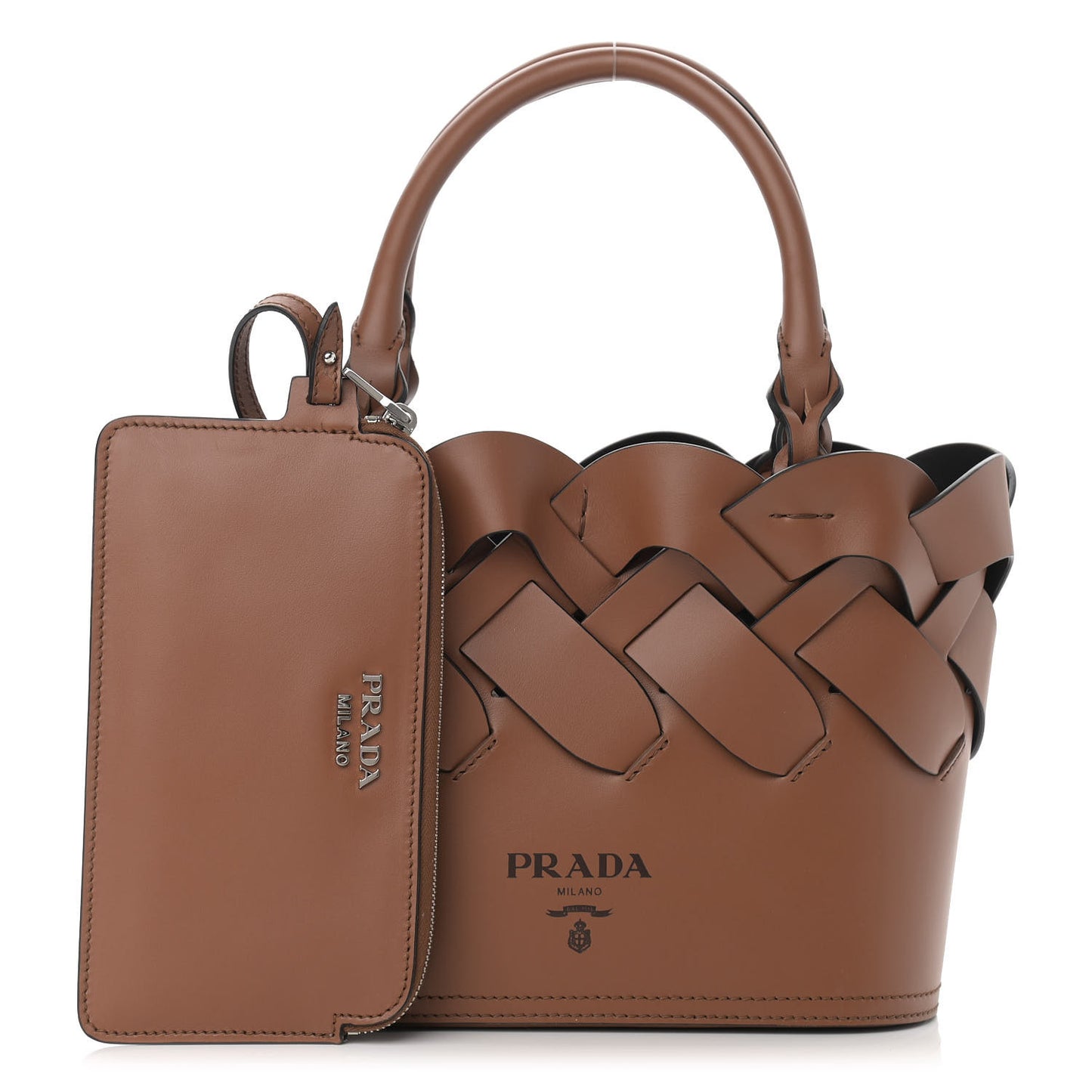 Vitello Intreccio Tote Bag Cognac Black
