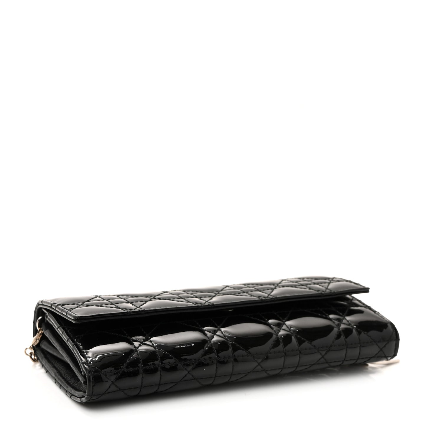 Patent Lambskin Cannage Lady Dior Rendezvous Wallet On Chain Black