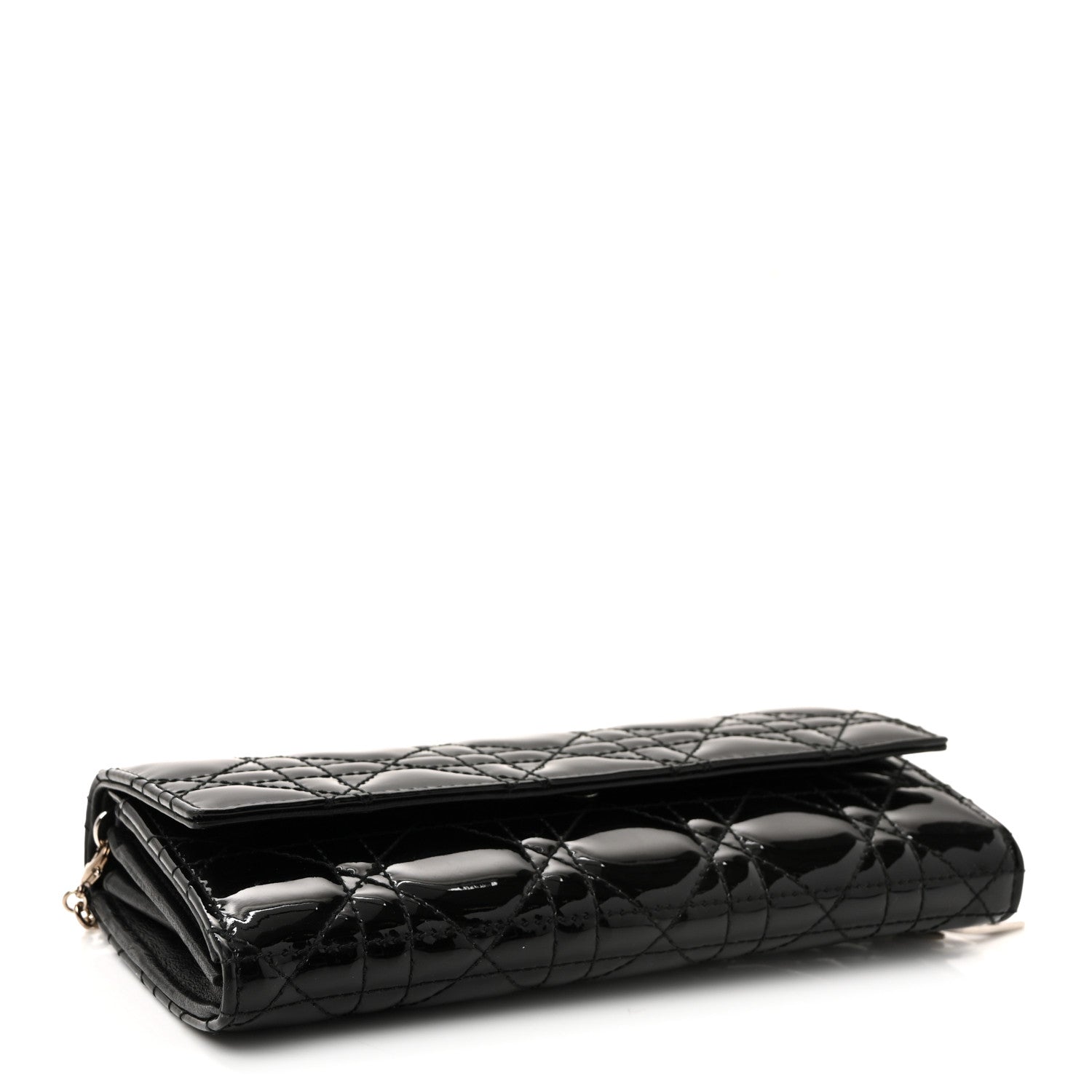 Christian Dior Patent Lambskin Cannage Lady Dior Rendezvous Wallet On Chain Black 4 of 10