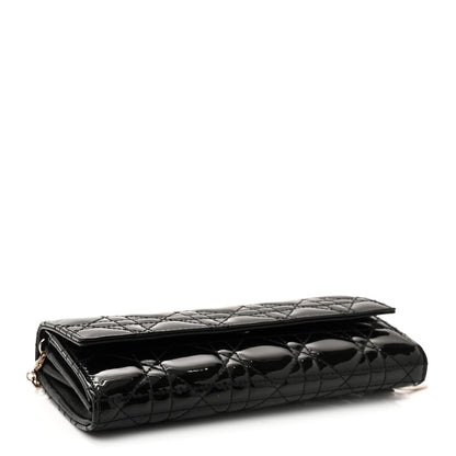 Christian Dior Patent Lambskin Cannage Lady Dior Rendezvous Wallet On Chain Black 4 of 10