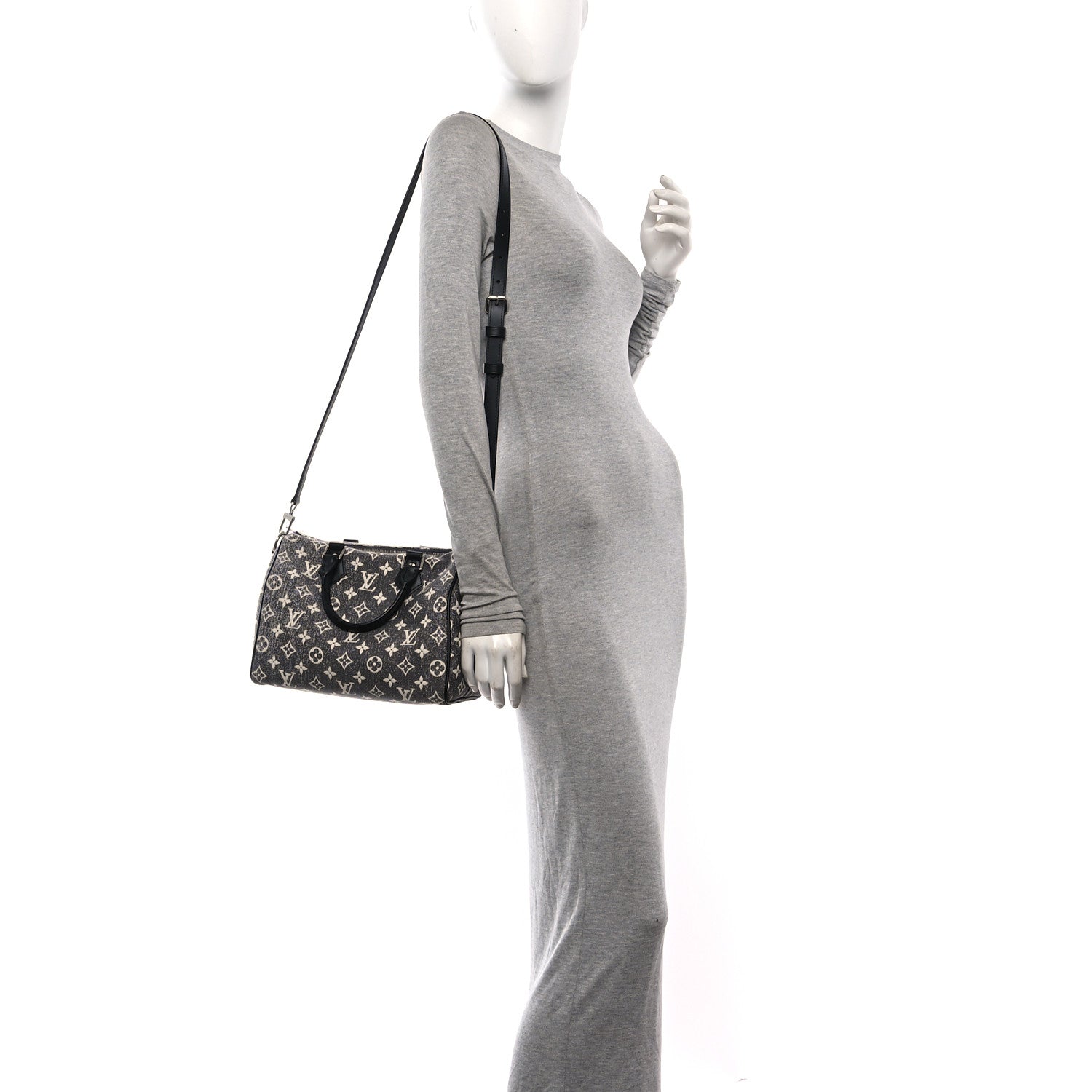 Louis Vuitton Denim Monogram Jacquard Speedy Bandouliere 25 Black 2 of 9