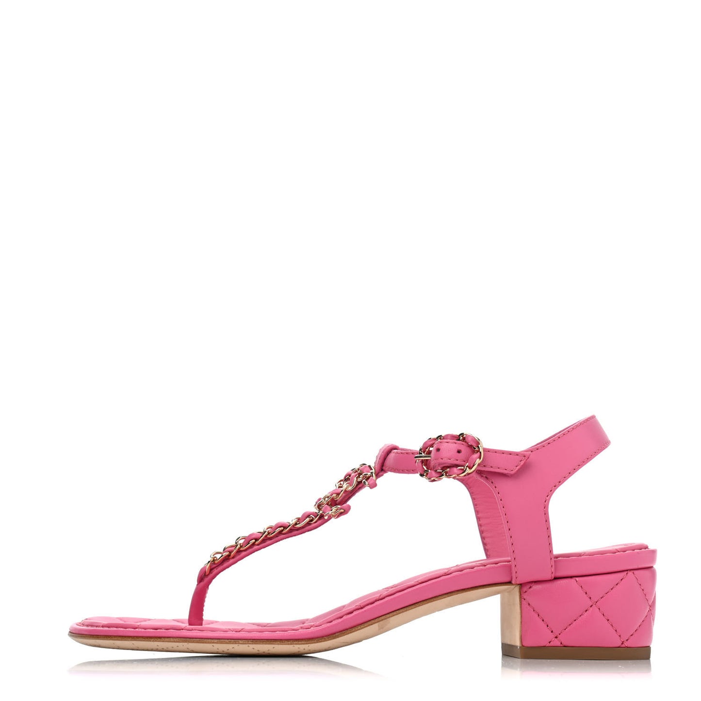 Lambskin Chain CC Logo Thong Sandals 37.5 Pink