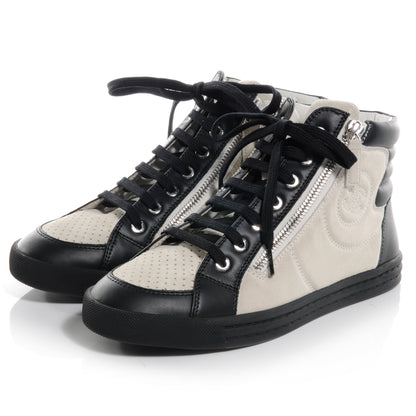 Chanel Calfskin Suede Zipped Sneakers Beige Clair Noir 36 3 of 7