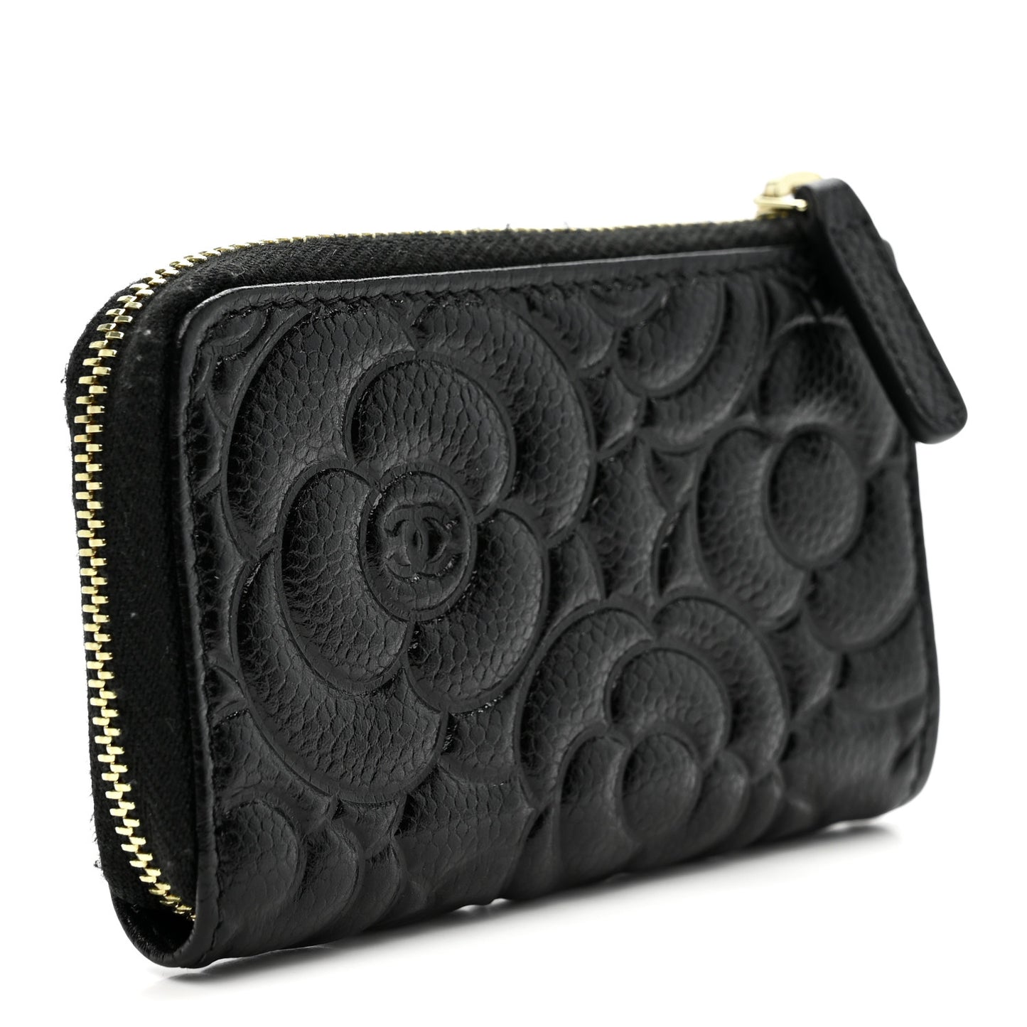 Caviar Camellia Embossed Key Holder Case Black