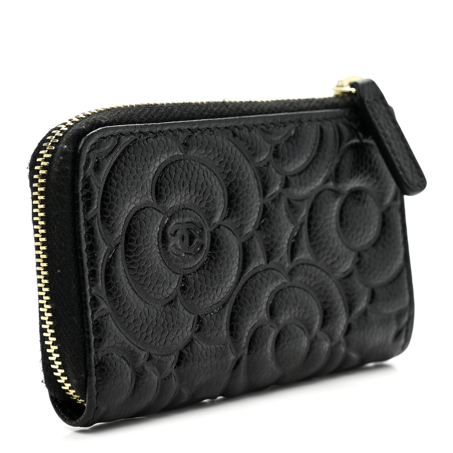 Chanel Caviar Camellia Embossed Key Holder Case Black 3 of 8