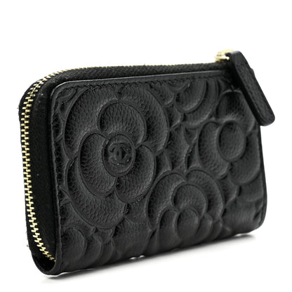 Chanel Caviar Camellia Embossed Key Holder Case Black 3 of 8