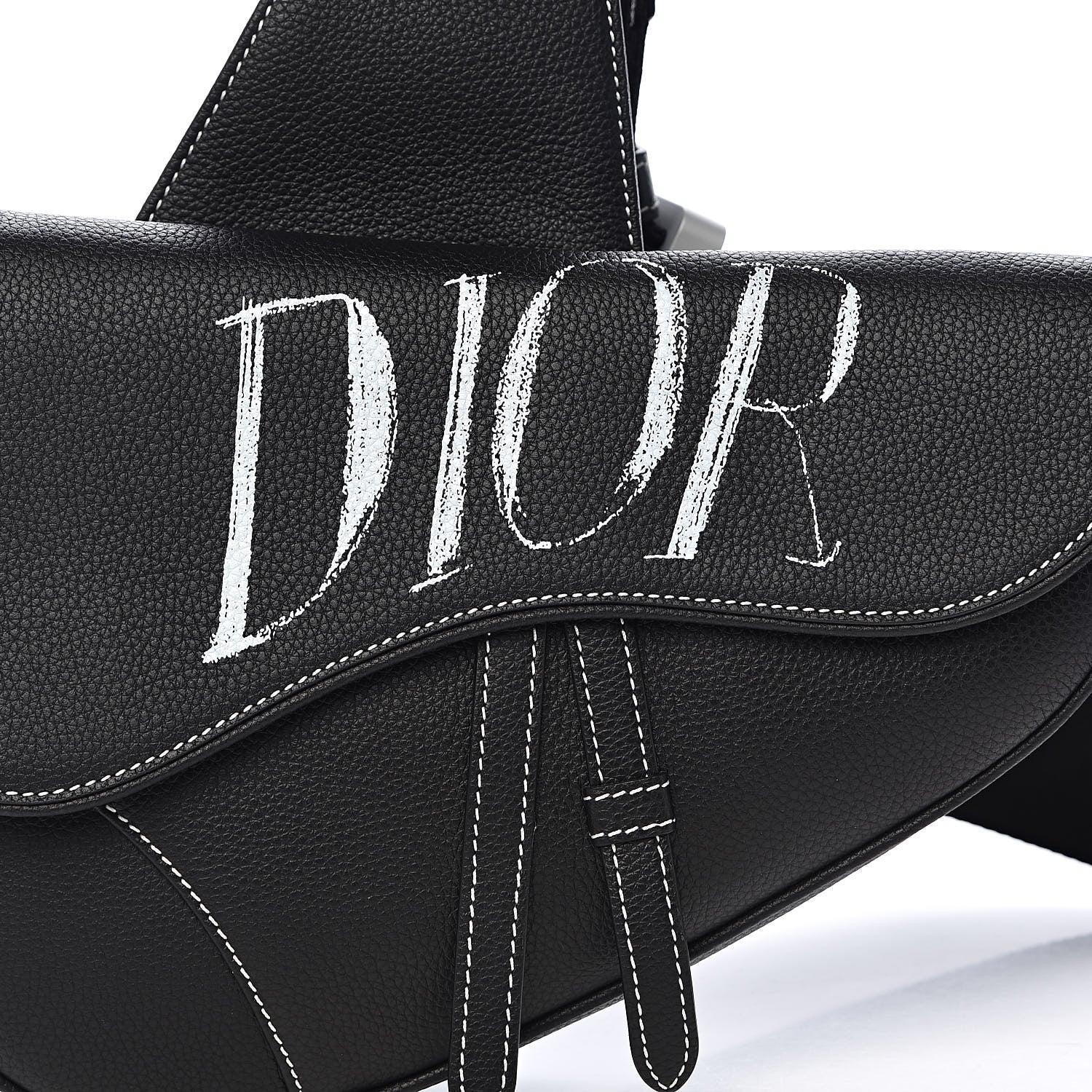 Christian Dior Grained Calfskin Logo Saddle Messenger Bag Black 10 of 11