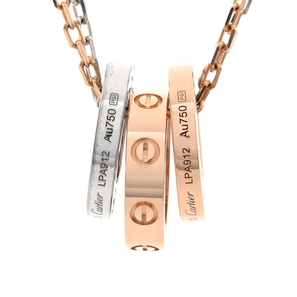 Cartier 18K White Pink Gold Diamond Three Ring LOVE Pendant Necklace 4 of 5