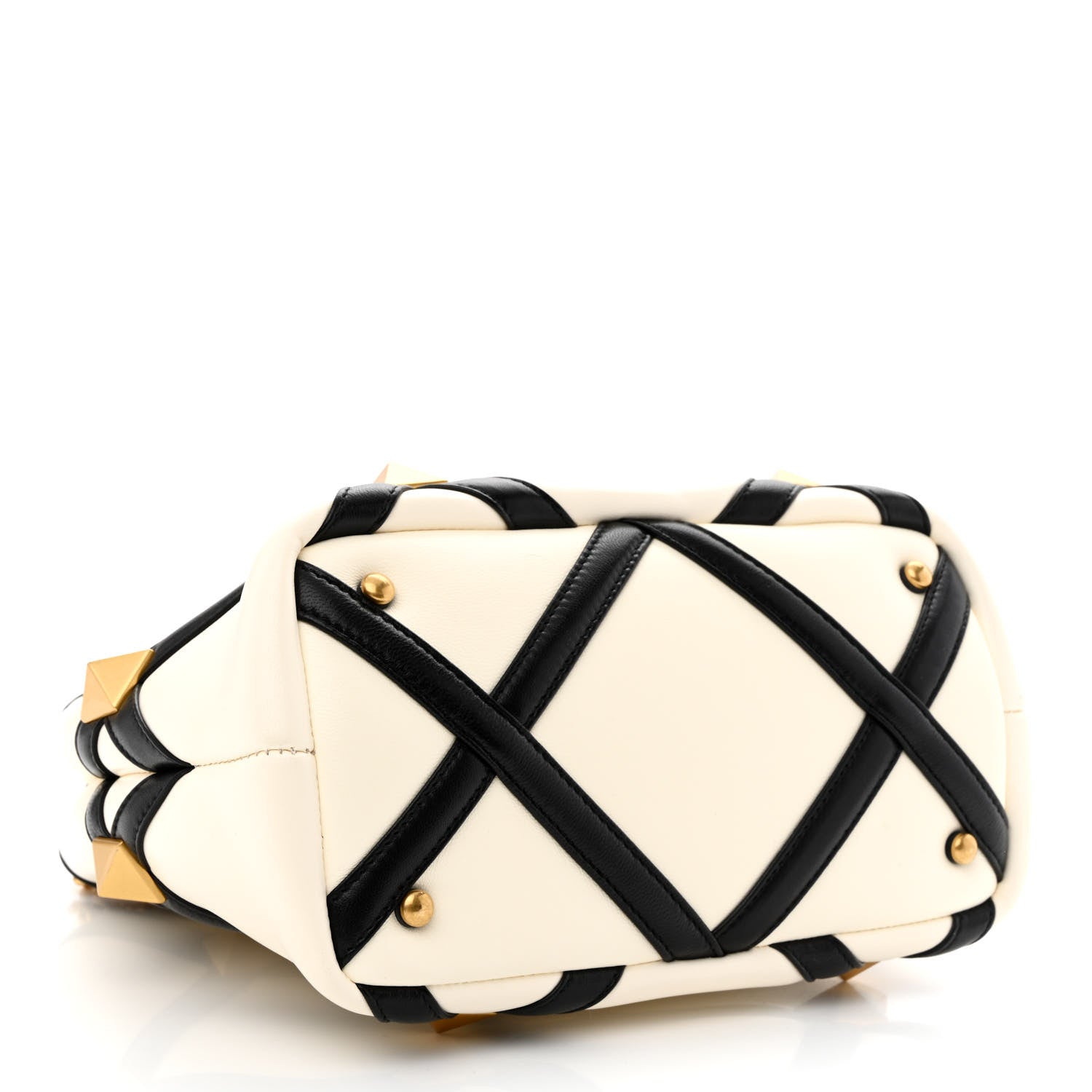 Valentino Garavani Nappa Small Roman Stud The Handle Bag Ivory Black 4 of 10