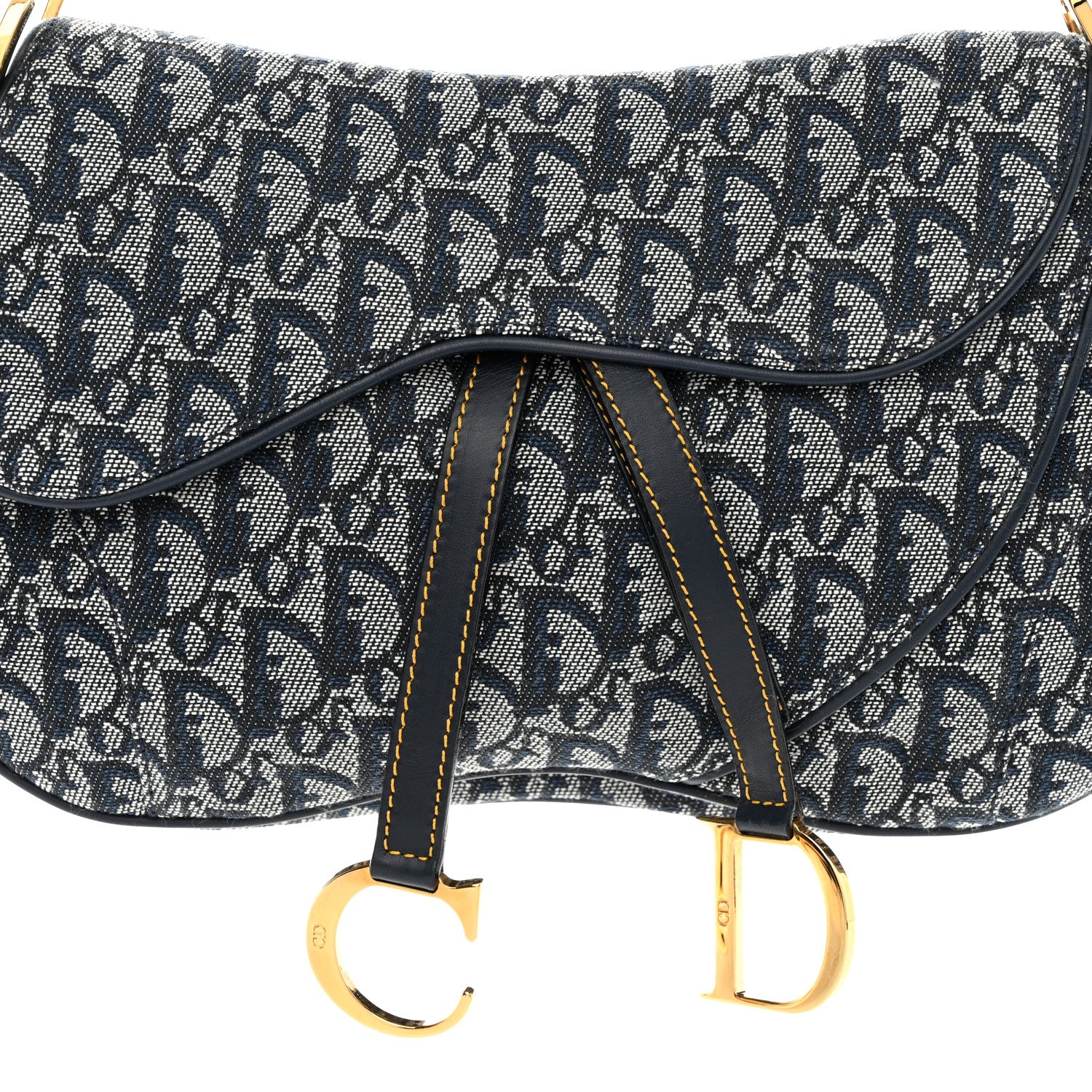 Christian Dior Monogram Double Saddle Bag Navy Blue 7 of 9
