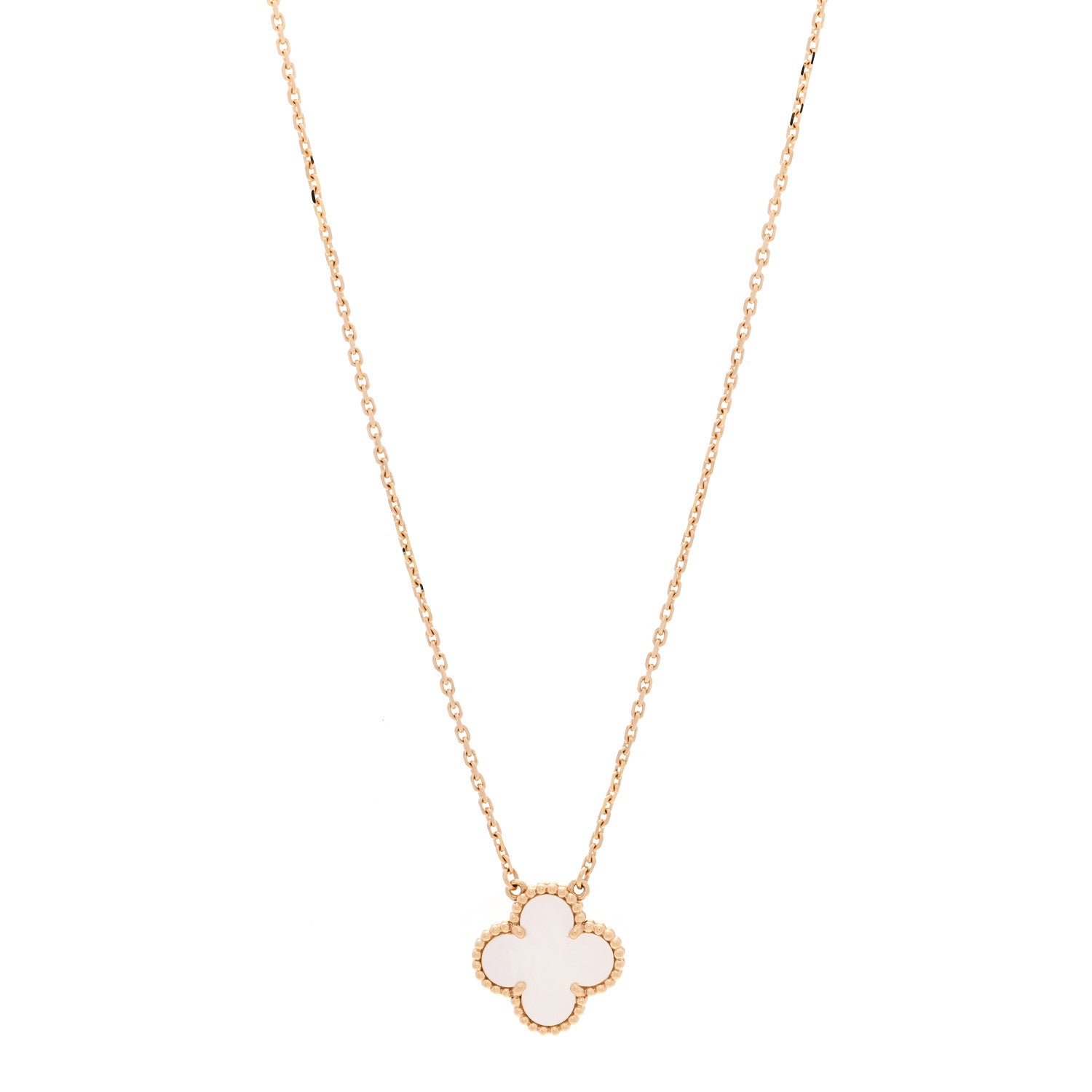 Van Cleef & Arpels 18K Yellow Gold Mother of Pearl Vintage Alhambra Pendant Necklace 1 of 7
