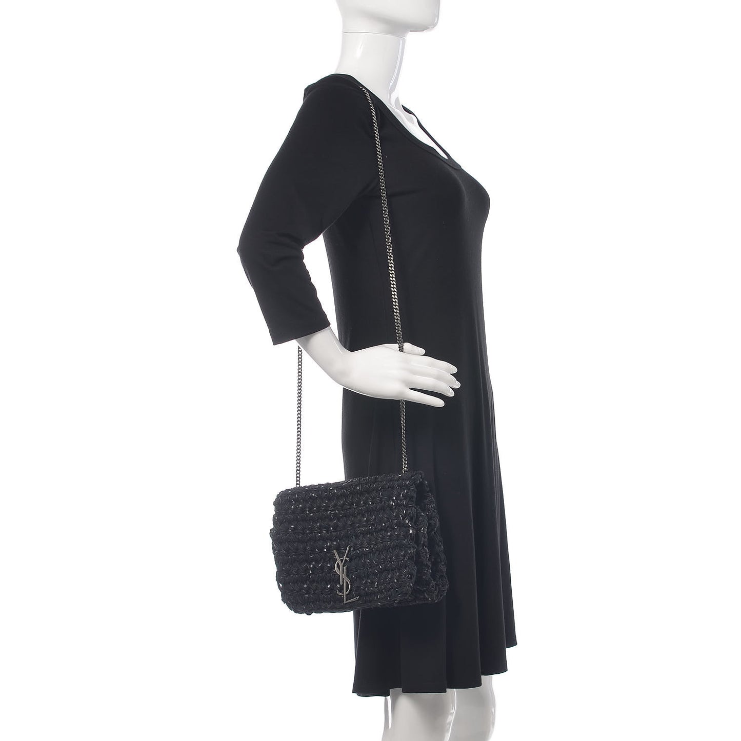 Woven Calfskin Medium Monogram Kate Satchel Black