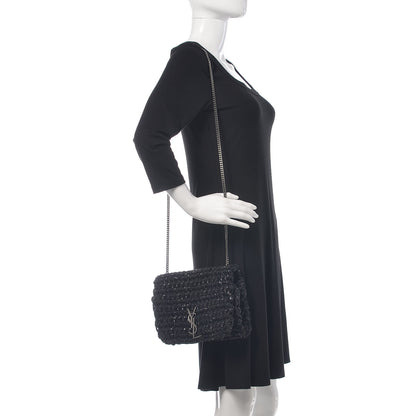 Saint Laurent Woven Calfskin Medium Monogram Kate Satchel Black 2 of 11