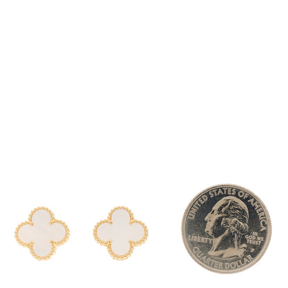 Van Cleef & Arpels 18K Yellow Gold Mother of Pearl Vintage Alhambra Earrings 2 of 4