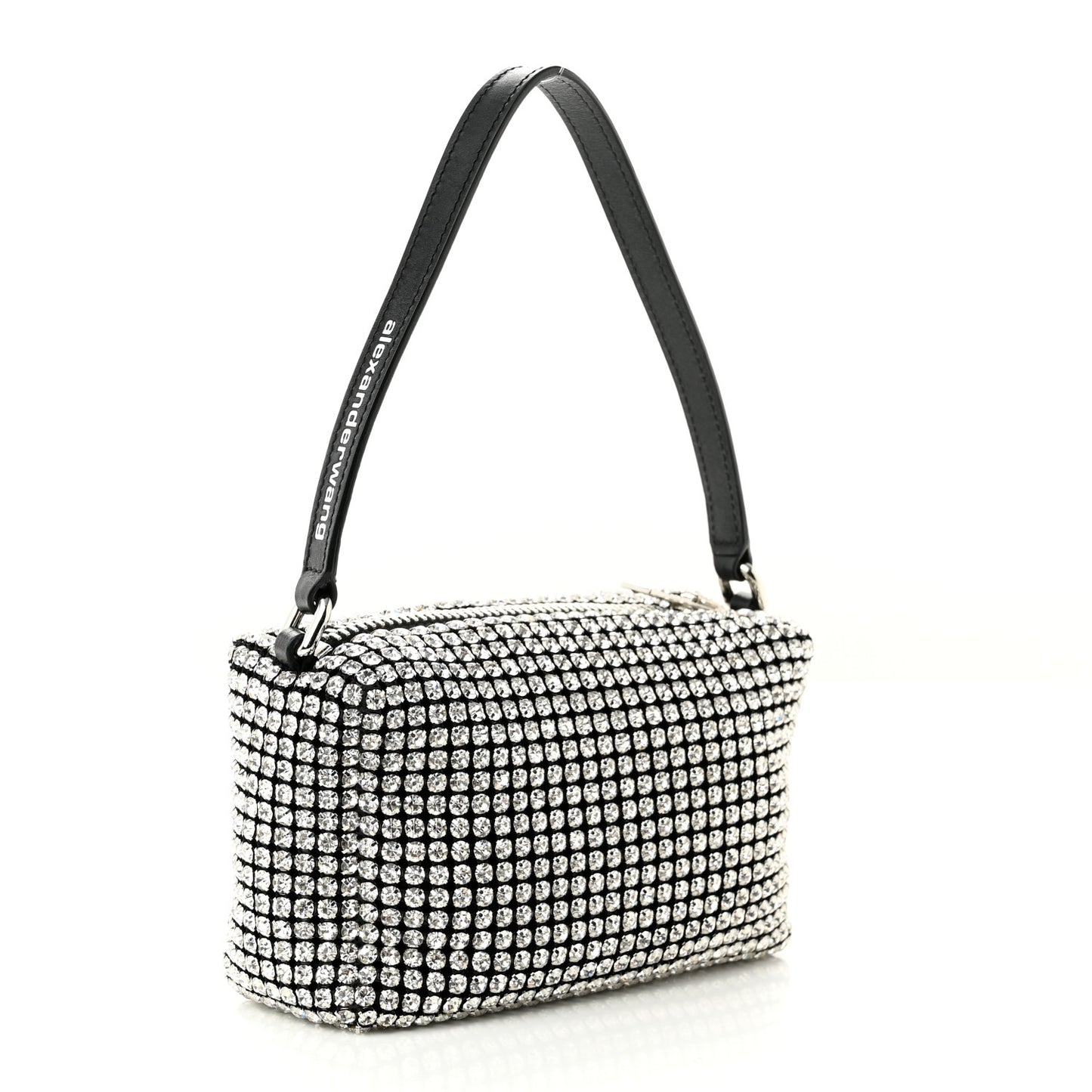 Mesh Crystal Rhinestone Mini Heiress Pouch Black Silver