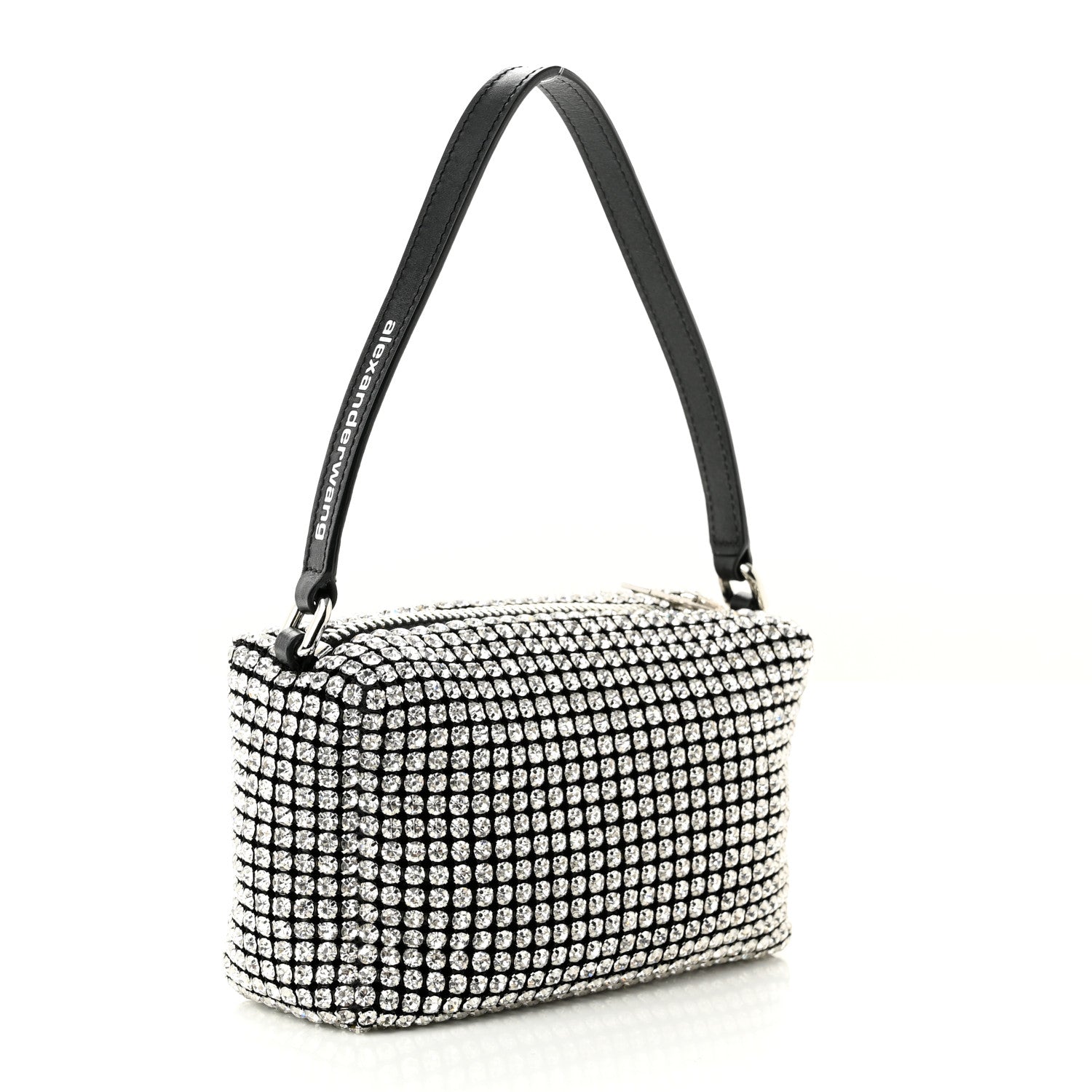 Alexander Wang Mesh Crystal Rhinestone Mini Heiress Pouch Black Silver 3 of 12