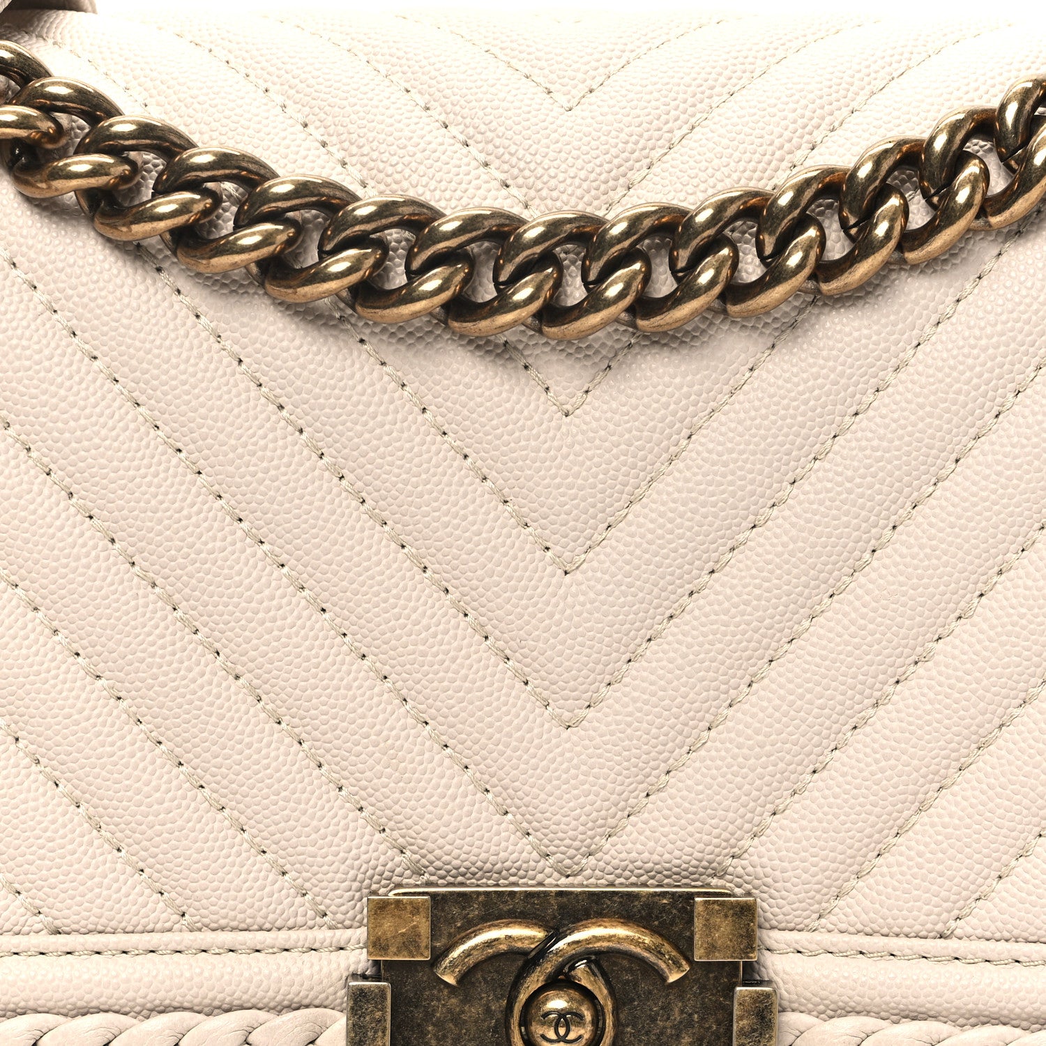 Chanel Caviar Chevron Quilted Braided Medium Boy Flap Beige 8 of 11