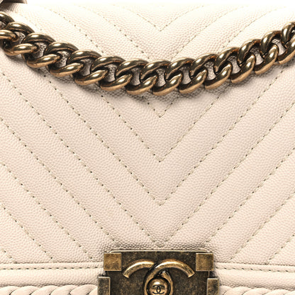 Chanel Caviar Chevron Quilted Braided Medium Boy Flap Beige 8 of 11