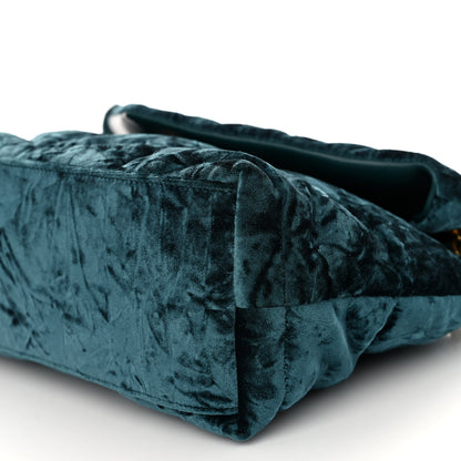 Saint Laurent Crushed Velvet Quilted Small Loulou Puffer Monogram Chain Satchel Emerald 9 of 9