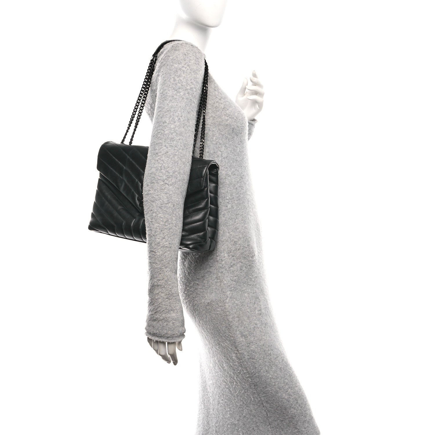 Saint Laurent Calfskin Y Quilted Monogram Monochrome Medium Loulou Chain Satchel Black Black 2 of 11