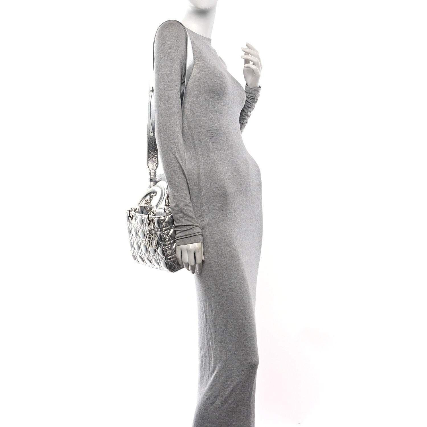 Christian Dior Metallic Grained Calfskin Cannage Small Lucky Badges My Lady Dior Silver 2 of 10