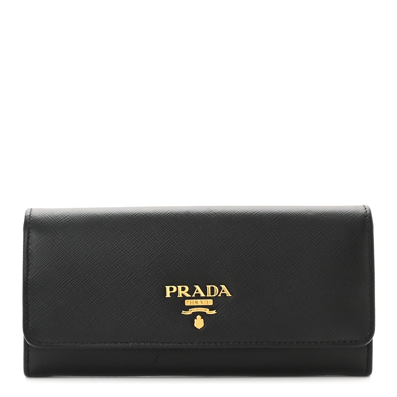 Prada Saffiano Continental Flap Wallet Black Ibisco 1 of 12