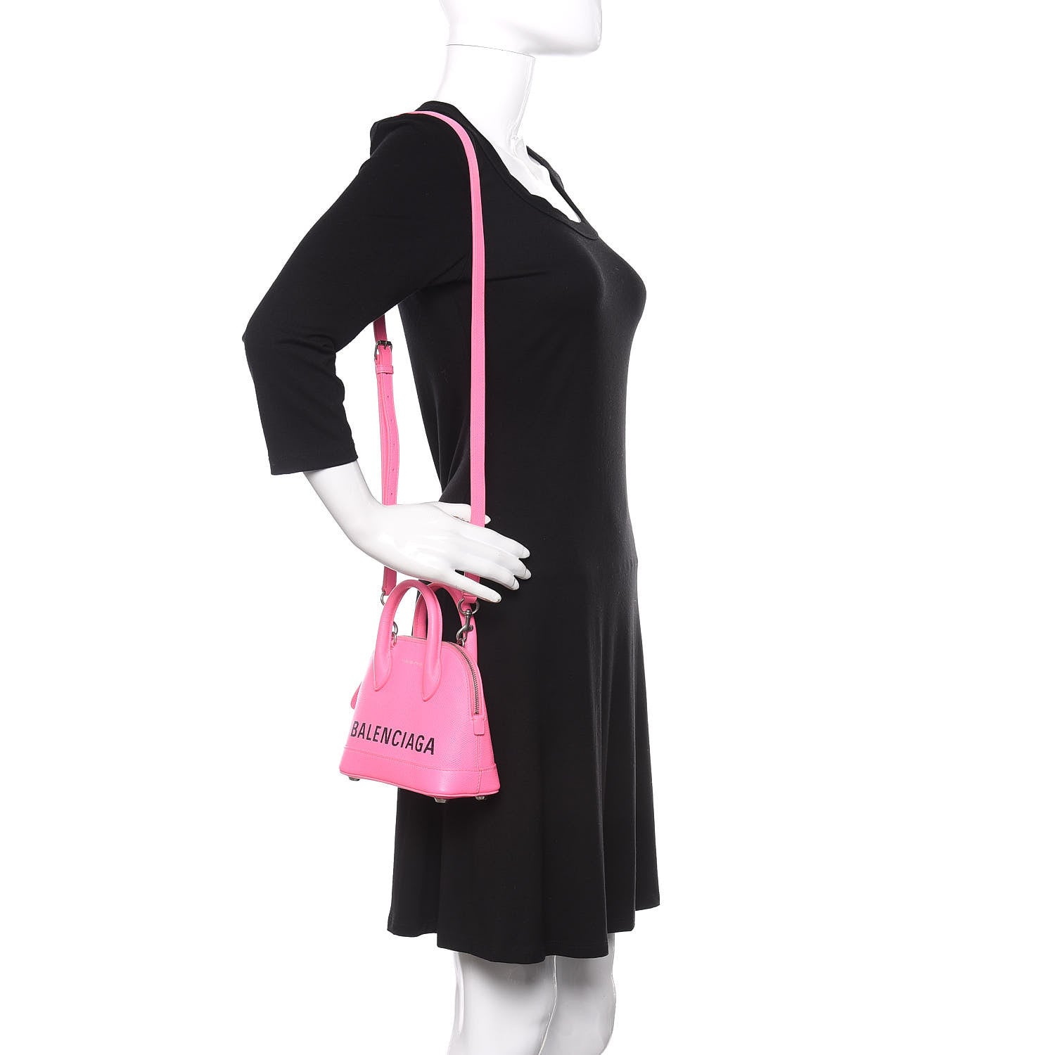Balenciaga Signature Grained Calfskin Logo XXS Ville Top Handle Bag Acid Pink Black 2 of 9