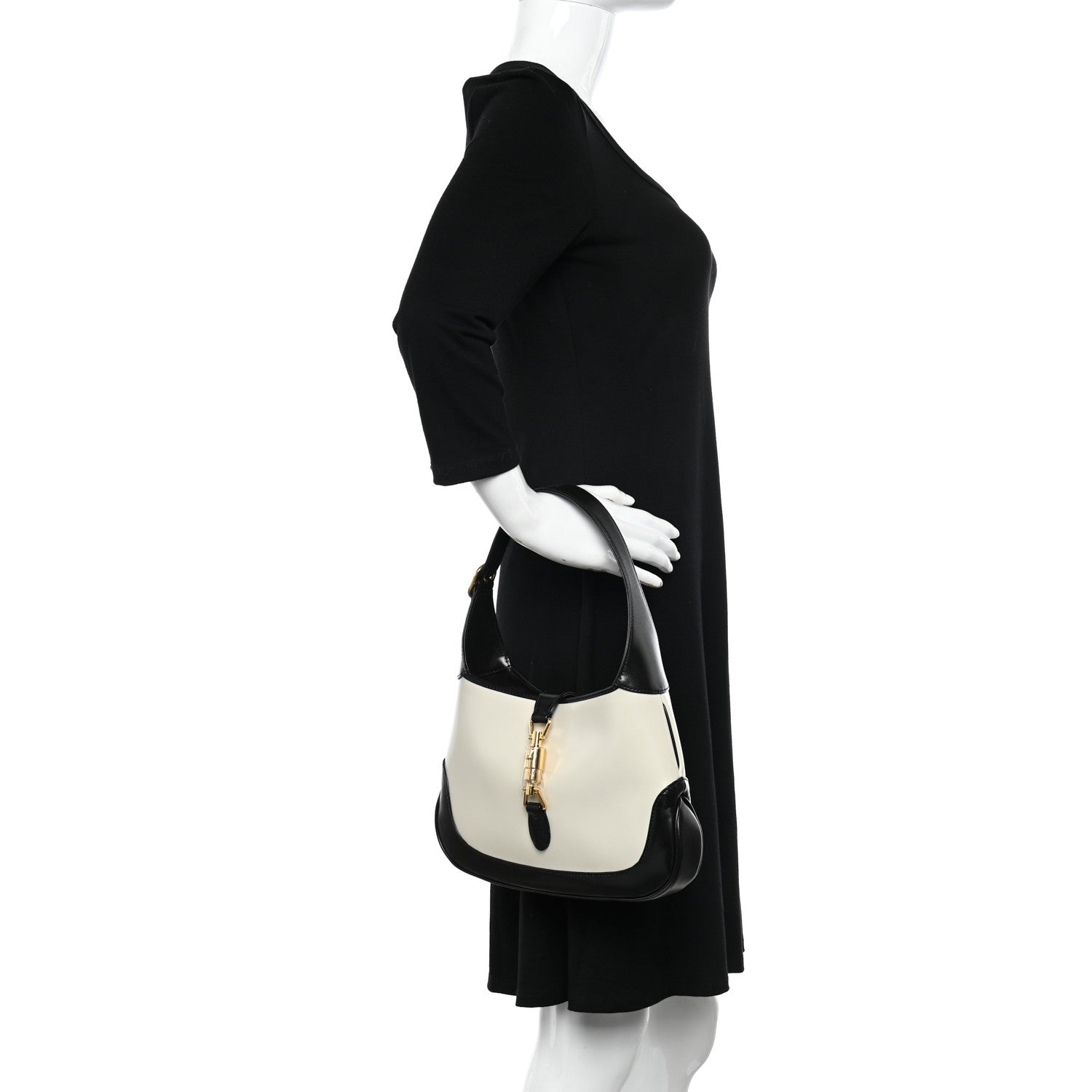 Gucci Boarded Dyana Lux Calfskin Bi-Color Small Jackie 1961 Hobo Mystic White Black 2 of 9