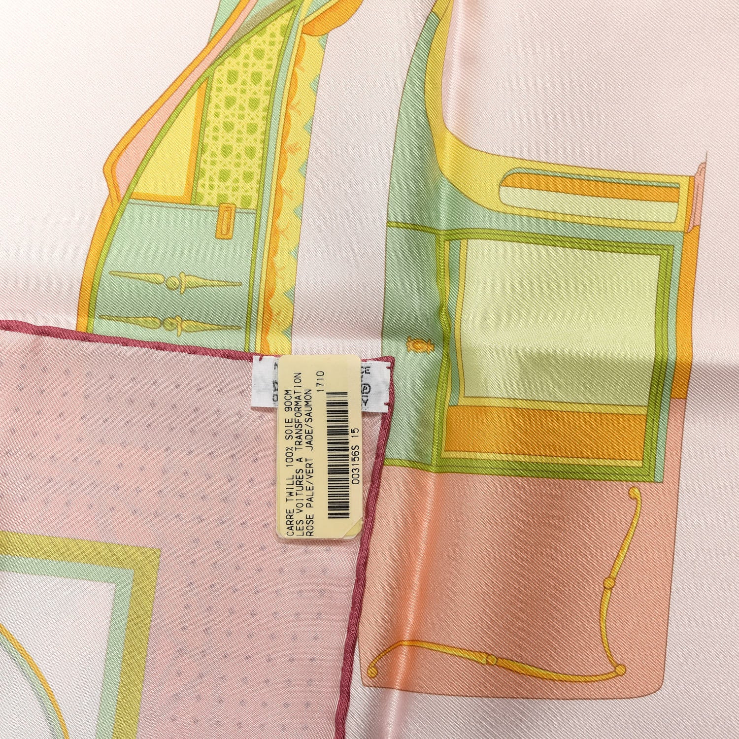 Hermes Silk Les Voitures A Transformation Scarf 90 Rose Pale Vert Jade Saumon 4 of 4
