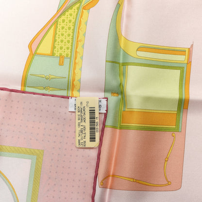 Hermes Silk Les Voitures A Transformation Scarf 90 Rose Pale Vert Jade Saumon 4 of 4