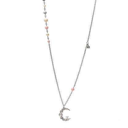 Chanel Beaded Moonstone CC Crescent Necklace Pink Silver Multicolor 1 of 4